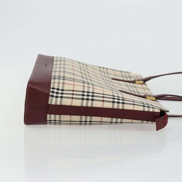 BURBERRY Nova Check Tote Bag Canvas Leather Beige Gold Auth 111400
