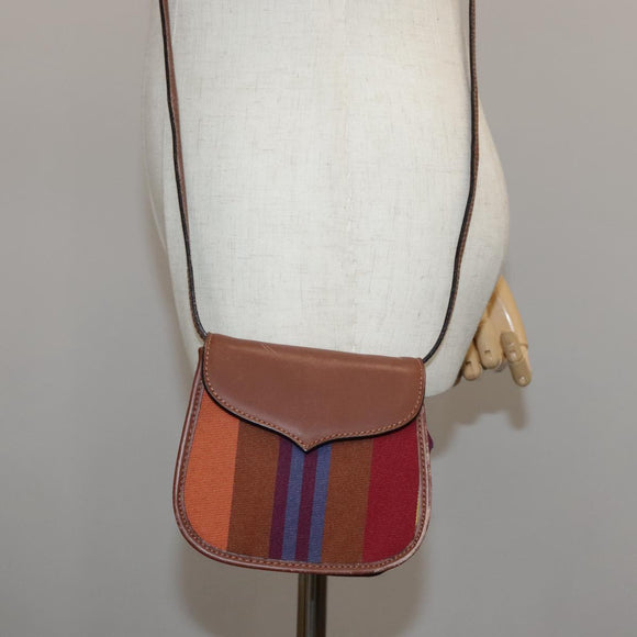 CELINE Shoulder Bag Canvas Leather Gold Brown Auth 111407