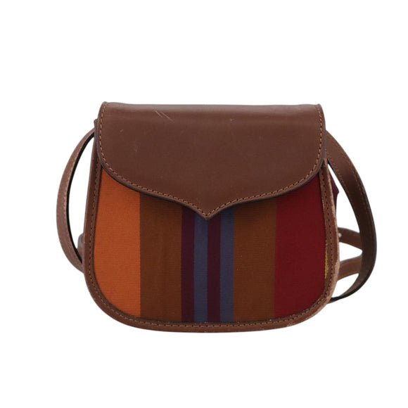 CELINE Shoulder Bag Canvas Leather Gold Brown Auth 111407