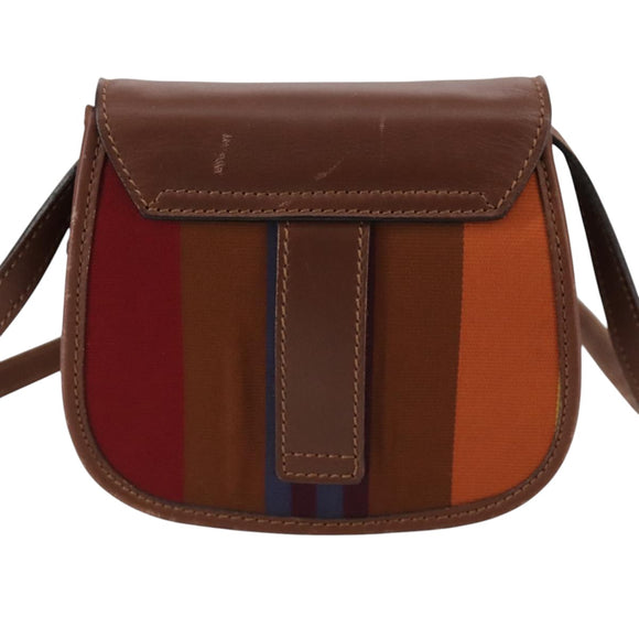 CELINE Shoulder Bag Canvas Leather Gold Brown Auth 111407