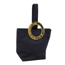 CELINE Circle Pouch Nylon Navy Gold Auth 111410-1
