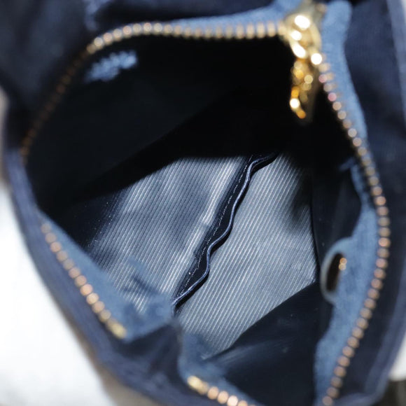 CELINE Circle Pouch Nylon Navy Gold Auth 111410