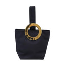 CELINE Circle Pouch Nylon Navy Gold Auth 111410-13
