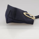 CELINE Circle Pouch Nylon Navy Gold Auth 111410-4