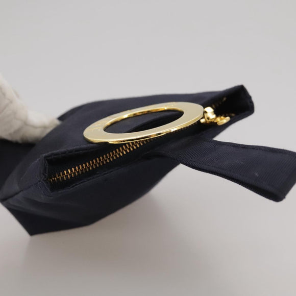 CELINE Circle Pouch Nylon Navy Gold Auth 111410