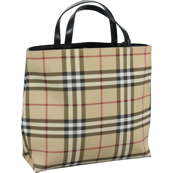 BURBERRY Nova Check Hand Bag PVC Beige Auth 111433