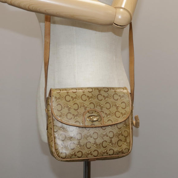 CELINE C Sulky Shoulder Bag PVC Beige Gold Auth 111437