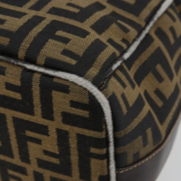 FENDI Zucca Canvas Vanity Pouch Brown Black gold Auth 111462