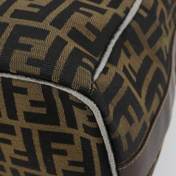 FENDI Zucca Canvas Vanity Pouch Brown Black gold Auth 111462