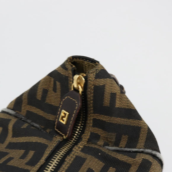 FENDI Zucca Canvas Vanity Pouch Brown Black gold Auth 111462