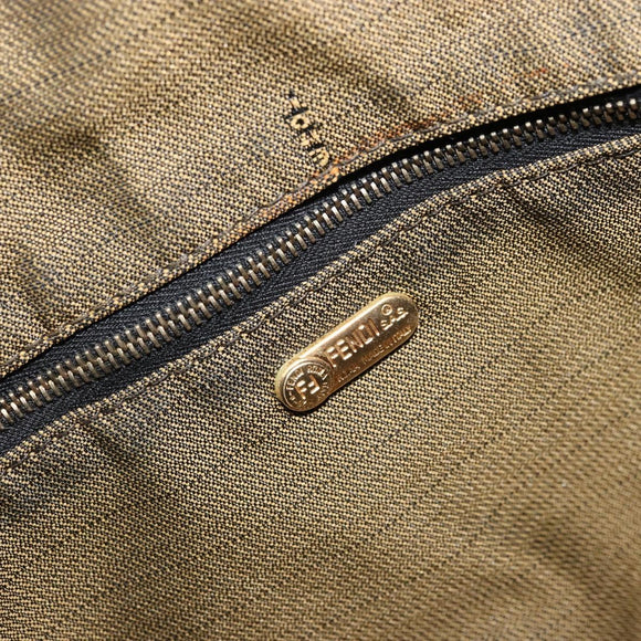 FENDI Zucca Canvas Vanity Pouch Brown Black gold Auth 111462
