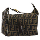 FENDI Zucca Canvas Vanity Pouch Brown Black gold Auth 111462-1