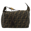 FENDI Zucca Canvas Vanity Pouch Brown Black gold Auth 111462-13