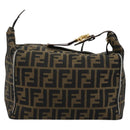 FENDI Zucca Canvas Vanity Pouch Brown Black gold Auth 111462-2
