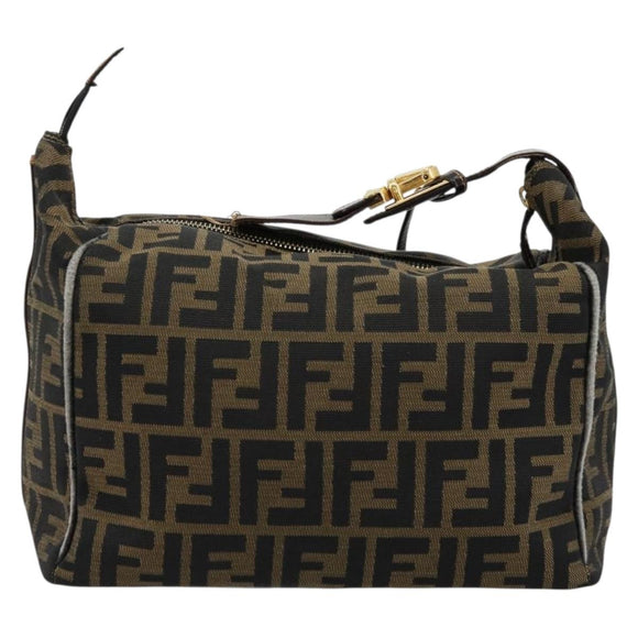 FENDI Zucca Canvas Vanity Pouch Brown Black gold Auth 111462