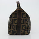FENDI Zucca Canvas Vanity Pouch Brown Black gold Auth 111462-3