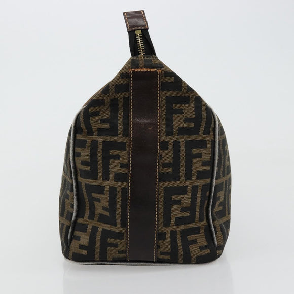 FENDI Zucca Canvas Vanity Pouch Brown Black gold Auth 111462