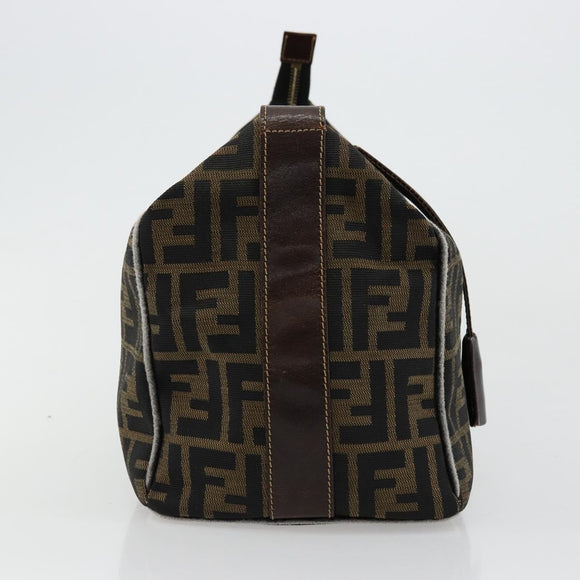 FENDI Zucca Canvas Vanity Pouch Brown Black gold Auth 111462
