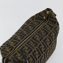 FENDI Zucca Canvas Vanity Pouch Brown Black gold Auth 111462-6