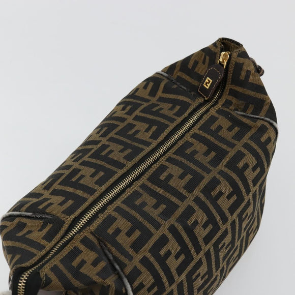FENDI Zucca Canvas Vanity Pouch Brown Black gold Auth 111462
