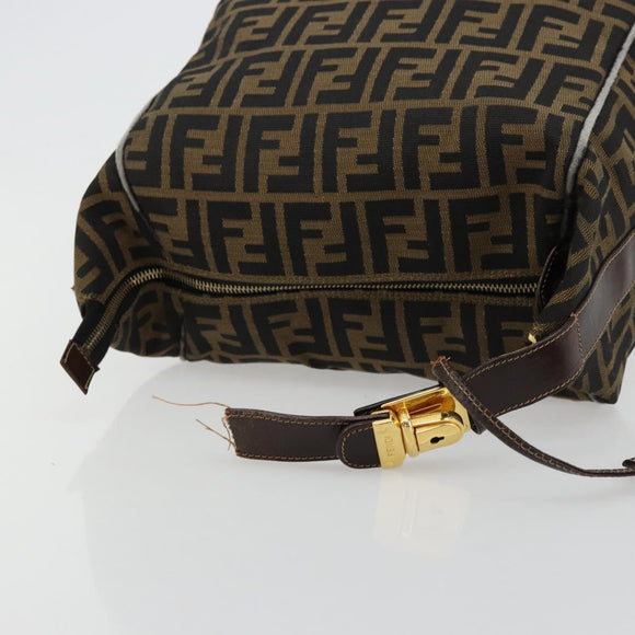 FENDI Zucca Canvas Vanity Pouch Brown Black gold Auth 111462