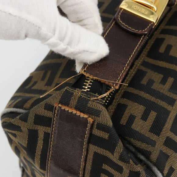 FENDI Zucca Canvas Vanity Pouch Brown Black gold Auth 111462