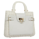 Salvatore Ferragamo Gancini Hand Bag Wicker White Auth 111468-1