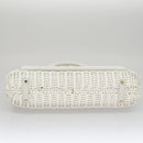 Salvatore Ferragamo Gancini Hand Bag Wicker White Auth 111468-6