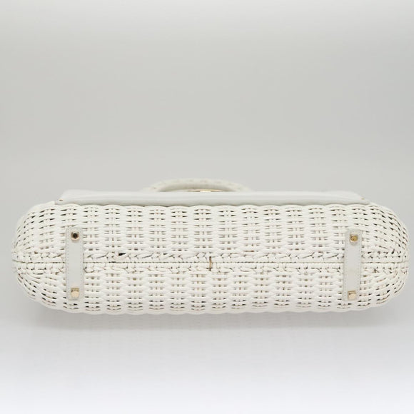 Salvatore Ferragamo Gancini Hand Bag Wicker White Auth 111468