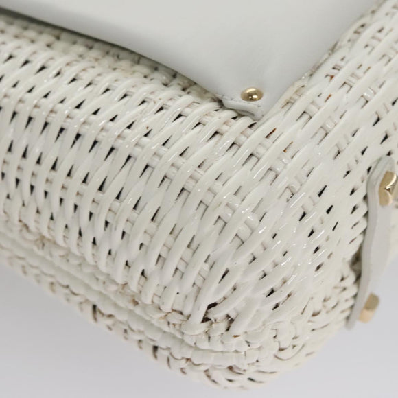 Salvatore Ferragamo Gancini Hand Bag Wicker White Auth 111468