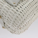 Salvatore Ferragamo Gancini Hand Bag Wicker White Auth 111468-15