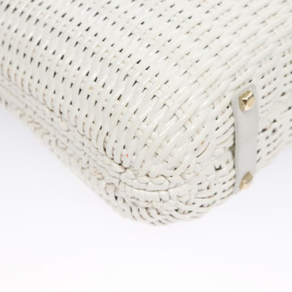Salvatore Ferragamo Gancini Hand Bag Wicker White Auth 111468