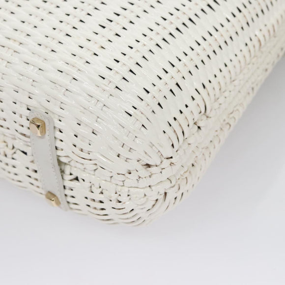 Salvatore Ferragamo Gancini Hand Bag Wicker White Auth 111468