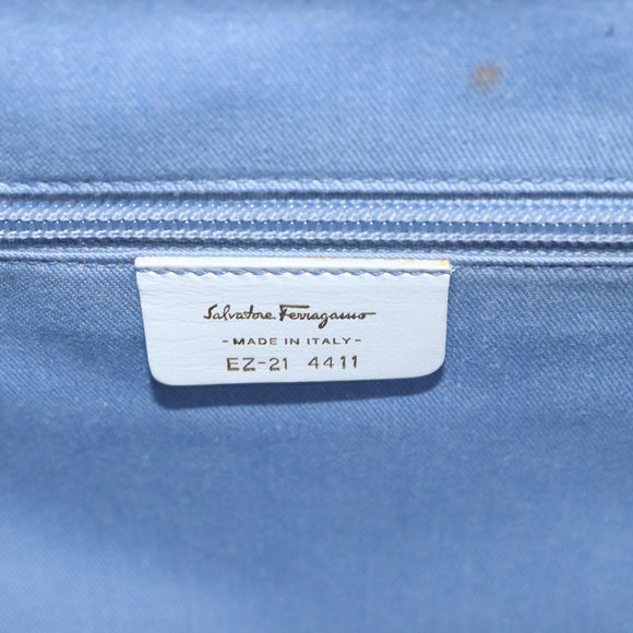 Salvatore Ferragamo Gancini Hand Bag Wicker White Auth 111468