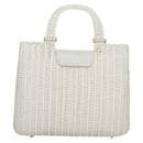Salvatore Ferragamo Gancini Hand Bag Wicker White Auth 111468-2