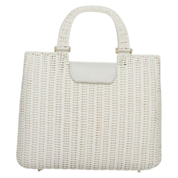 Salvatore Ferragamo Gancini Hand Bag Wicker White Auth 111468 - 0