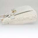 Salvatore Ferragamo Gancini Hand Bag Wicker White Auth 111468-4