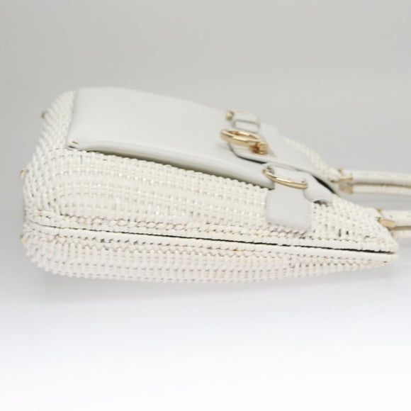 Salvatore Ferragamo Gancini Hand Bag Wicker White Auth 111468