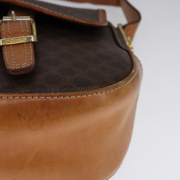 CELINE Macadam Canvas Shoulder Bag PVC Leather Gold Brown Auth 111488