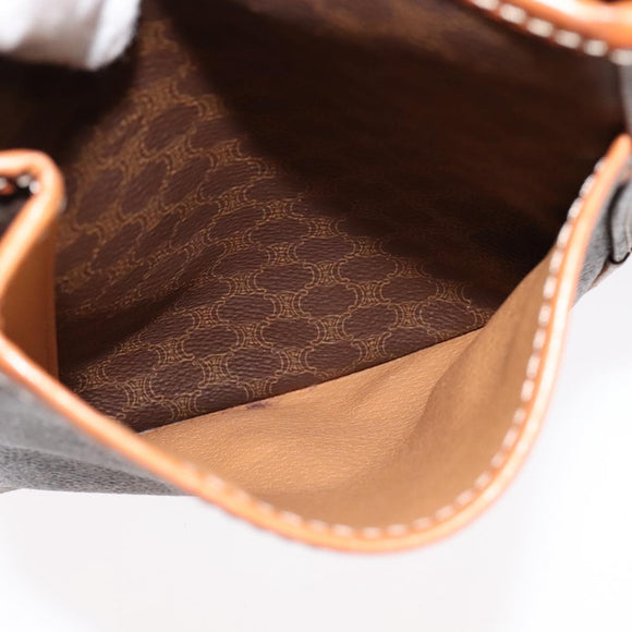 CELINE Macadam Canvas Shoulder Bag PVC Leather Gold Brown Auth 111488