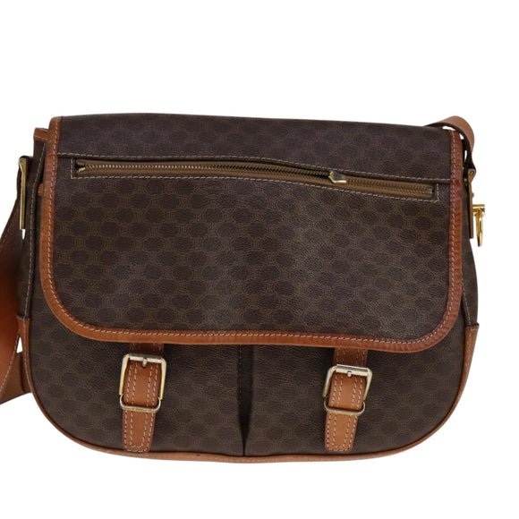 CELINE Macadam Canvas Shoulder Bag PVC Leather Gold Brown Auth 111488