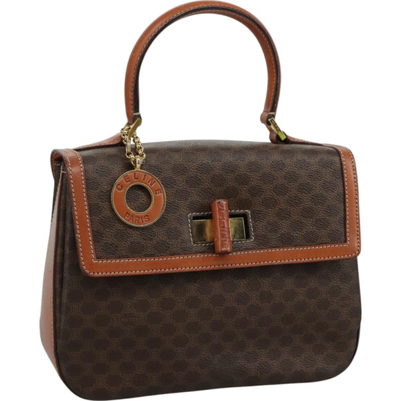 CELINE Macadam Canvas Hand Bag PVC Leather Brown Auth 111489