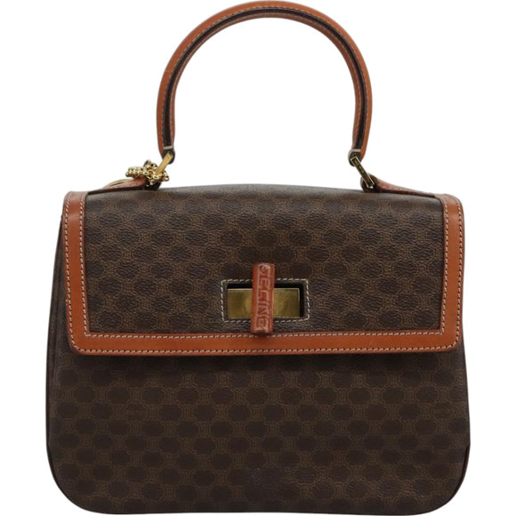 CELINE Macadam Canvas Hand Bag PVC Leather Brown Auth 111489