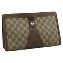 GUCCI GG Supreme Web Sherry Line Clutch Bag PVC Beige Red 89 01 033 Auth 111492-1