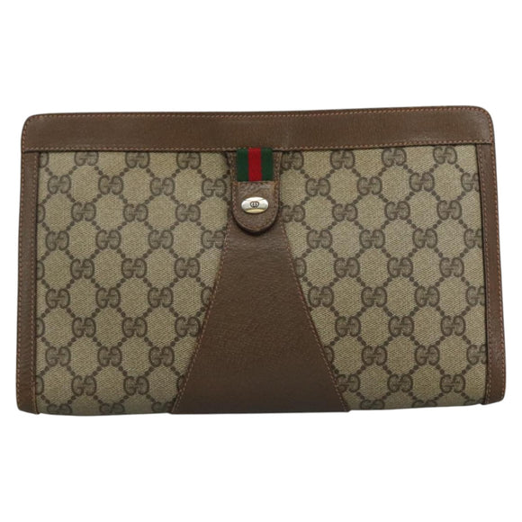 GUCCI GG Supreme Web Sherry Line Clutch Bag PVC Beige Red 89 01 033 Auth 111492