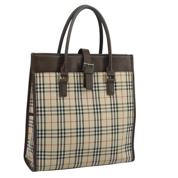 BURBERRY Nova Check Tote Bag Canvas Beige Auth 111496