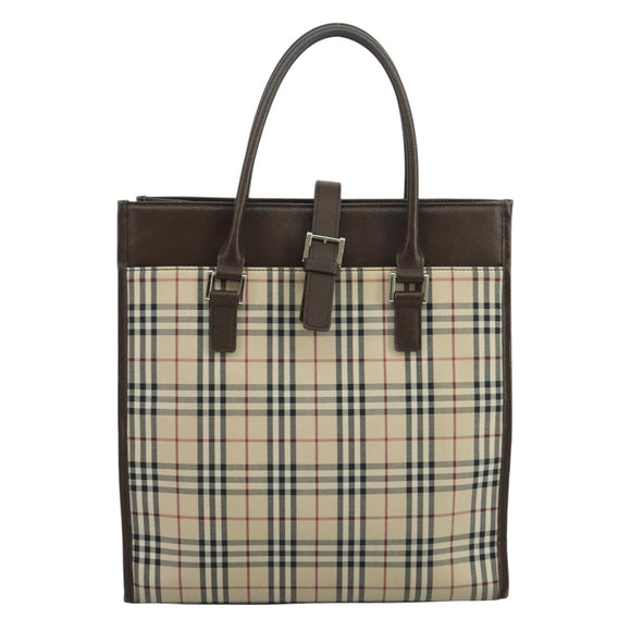 BURBERRY Nova Check Tote Bag Canvas Beige Auth 111496