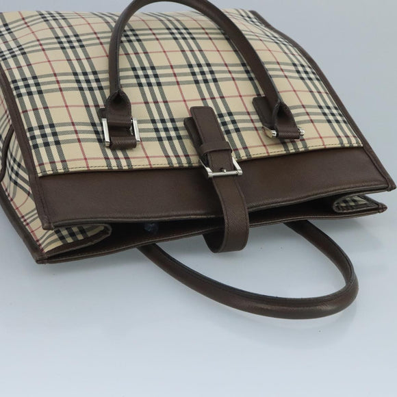 BURBERRY Nova Check Tote Bag Canvas Beige Auth 111496