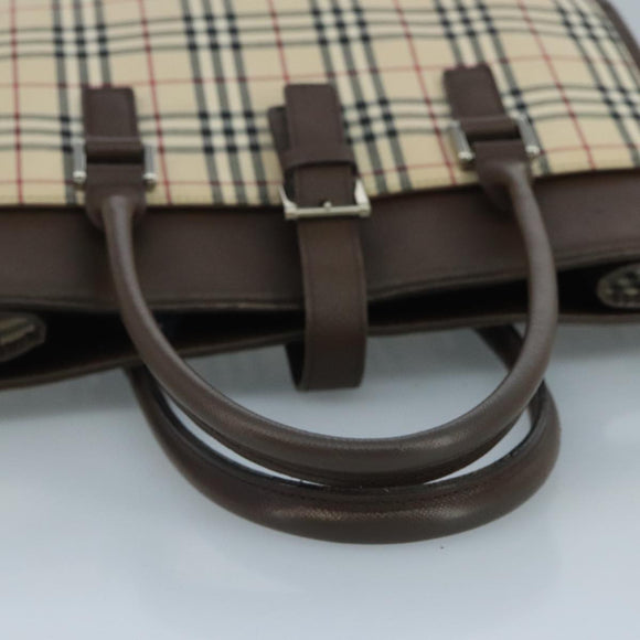 BURBERRY Nova Check Tote Bag Canvas Beige Auth 111496