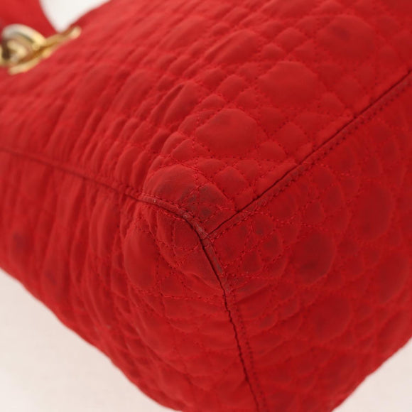 Christian Dior Canage Hand Bag Nylon Red Gold Auth 111525